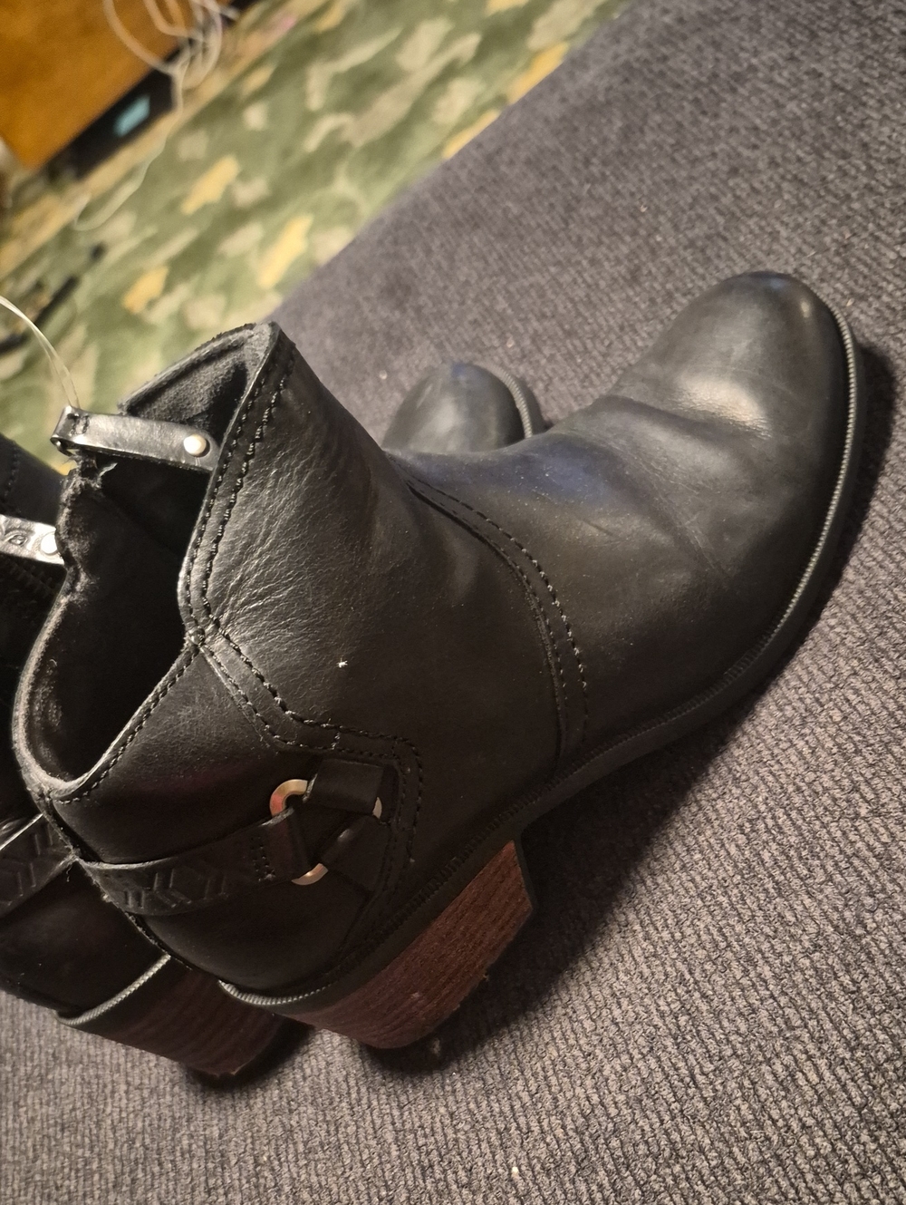 Teva Black Leather Ankle Booties with Buckle Detail